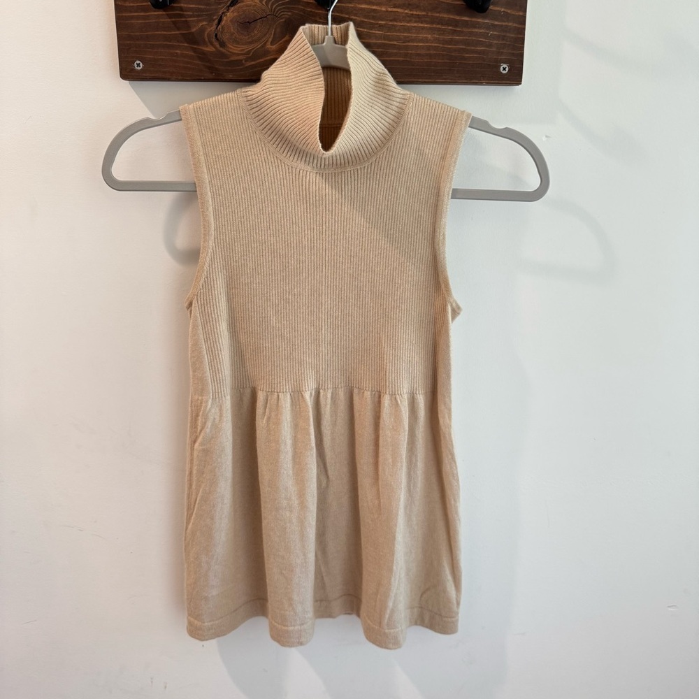 Magashoni Silk Cashmere Blend Sleeveless Babydoll Turtleneck‎ Sweater Small
